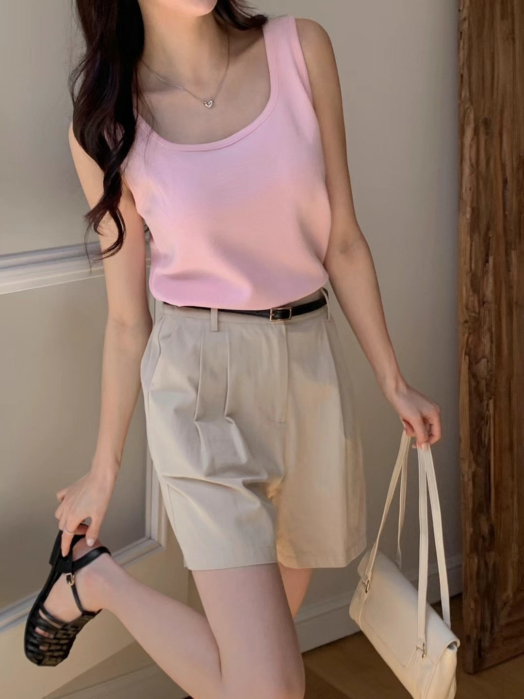 Korean Square Neck Stretch Tank Top [6 Colours]