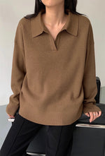 Load image into Gallery viewer, Oversized Collar Knitted Sweater in Brown
