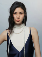 Load image into Gallery viewer, Tencel Blend High Neck Top // Satin Camisole Set in Navy/ White
