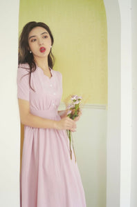 Vintage Scallop Edge Midi Dress in Pink