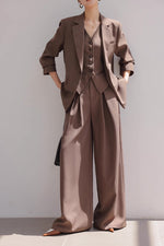 Load image into Gallery viewer, Vest + Blazer + Trousers Set in Brown
