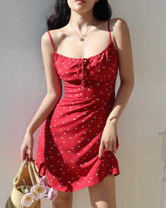 Heart Print Mini Dress in Red