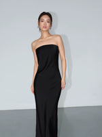 Load image into Gallery viewer, Silk Blend Drop Back Bow Drape Dress in Black
