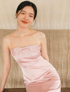 Satin Bustier Bow Gown in Pink