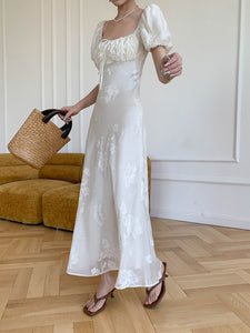 Embroidered Floral Blouson Dress in Off White LEXI + LOU Embroidered Floral Blouson Dress in Off White LEXI + LOU