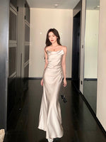 Load image into Gallery viewer, Gathered Cami Satin Gown in Champagne
