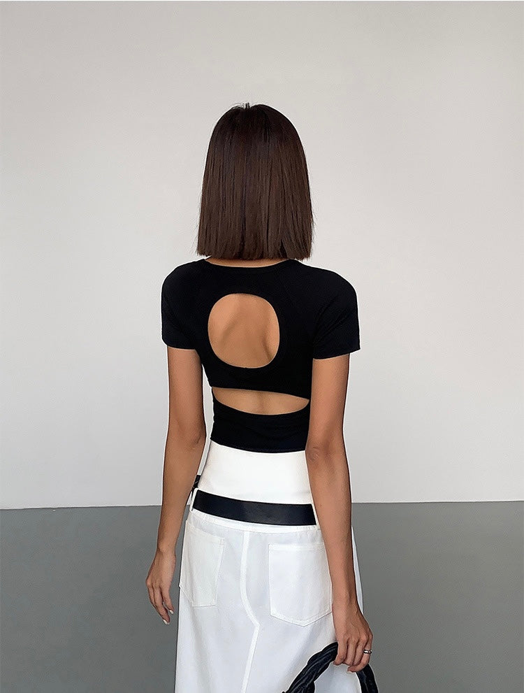 Double Cutout Back Tee in Black