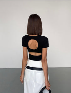 Double Cutout Back Tee in Black
