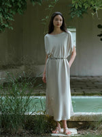 Load image into Gallery viewer, Satin Grecian Pocket Dress in Champagne
