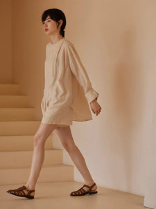 Tencel Blouse + Shorts Set in Beige