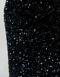 Sequin Toga Slit Maxi Dress in Black