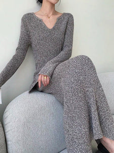 Melange Split Hem Knit Top in Grey