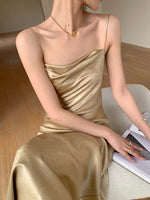 Load image into Gallery viewer, Textured Satin Slip Dress in Gold
