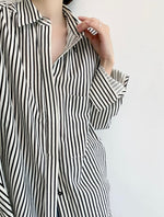 Load image into Gallery viewer, Oversized Striped Pocket Shirt in Black/White

