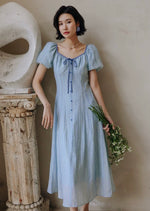 Load image into Gallery viewer, Tencel Puff Sleeve Dress in Blue
