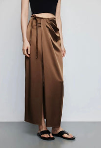 Satin Wrap Slit Maxi Skirt [3 Colours]