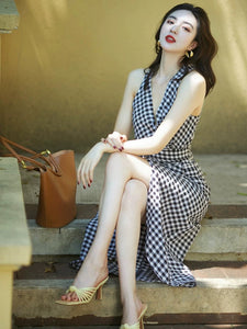 Checked Wrap Dress in Black/White