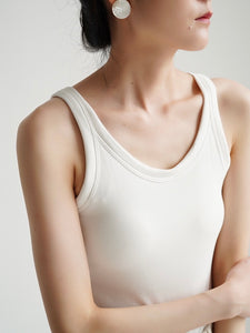Classic Padded Stretch Tank Top in White