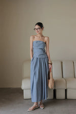 Load image into Gallery viewer, Chambray Gathered Bustier Top // Trousers // Maxi Skirt in Blue
