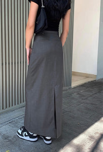 V Waist Tailored Maxi Skirt in Grey