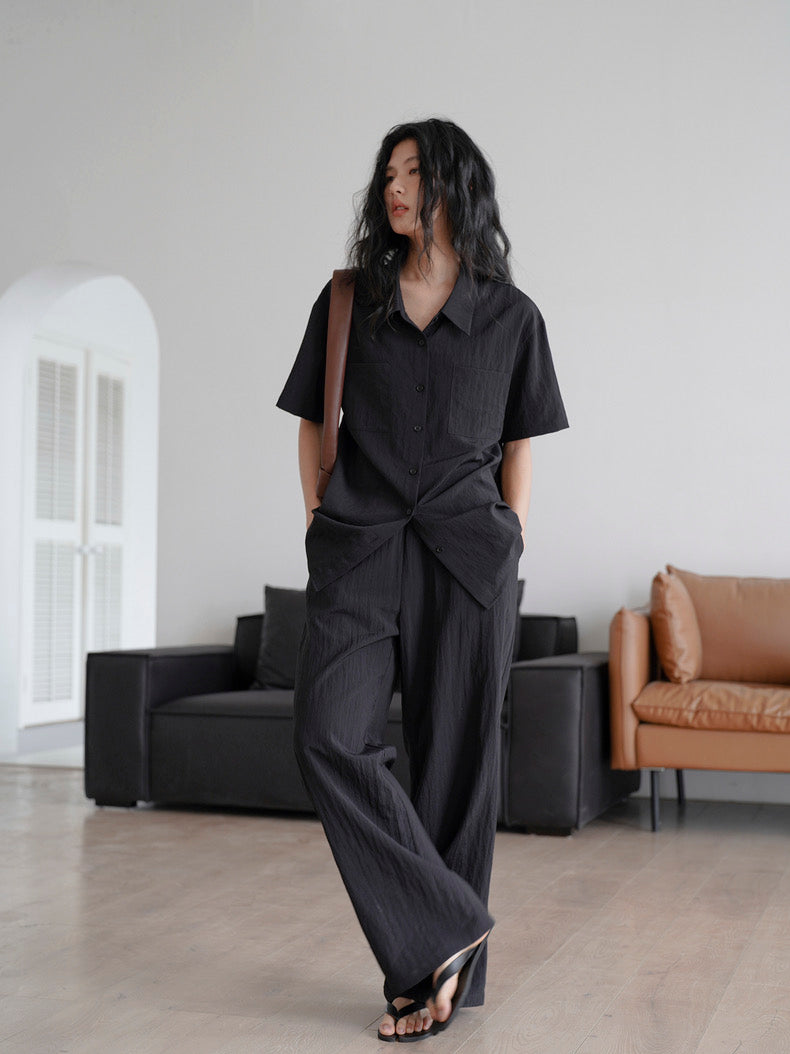 Classic Short Sleeve Shirt // Relaxed Pants Set in Black