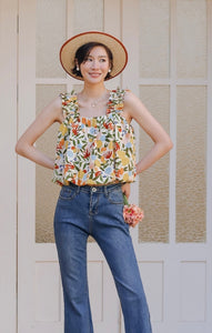 Floral Gathered Strap Bubble Top in Multi