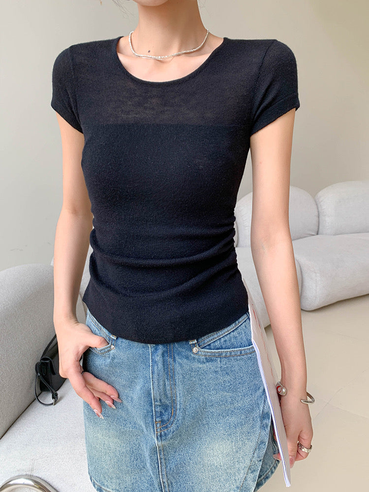 Sheer Block Light Knit Top [3 Colours]