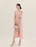 Load image into Gallery viewer, Toga Bow Slit Midi Dress in Pink
