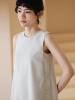 Load image into Gallery viewer, Sleeveless Side Button Shift Dress in Greige
