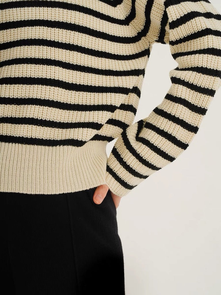 Classic Striped Knit Sweater in White/Black