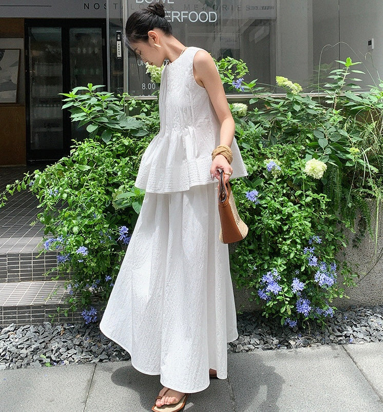 Textured Flare Maxi Skirt in White