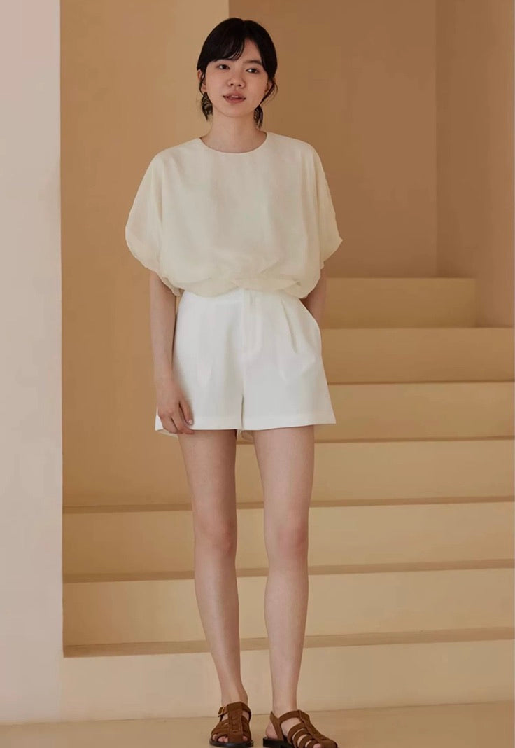 Tailored Chiffon Top + Shorts Set in White