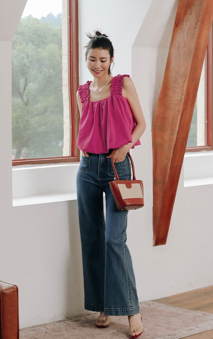 Gathered Strap Bubble Top in Pink