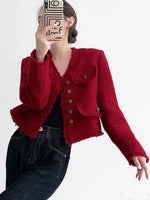 Load image into Gallery viewer, Fray Edge Tweed Jacket in Red
