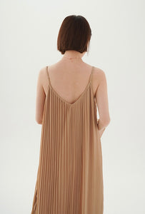 Pleated V Cami Maxi Dress in Latte