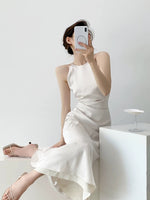 Load image into Gallery viewer, Gathered Flute Hem Dress in Cream
