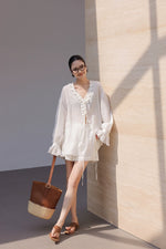 Load image into Gallery viewer, Tencel Blend Flute Blouse // Shorts in White
