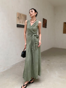 Wrap Tie Maxi Dress in Green