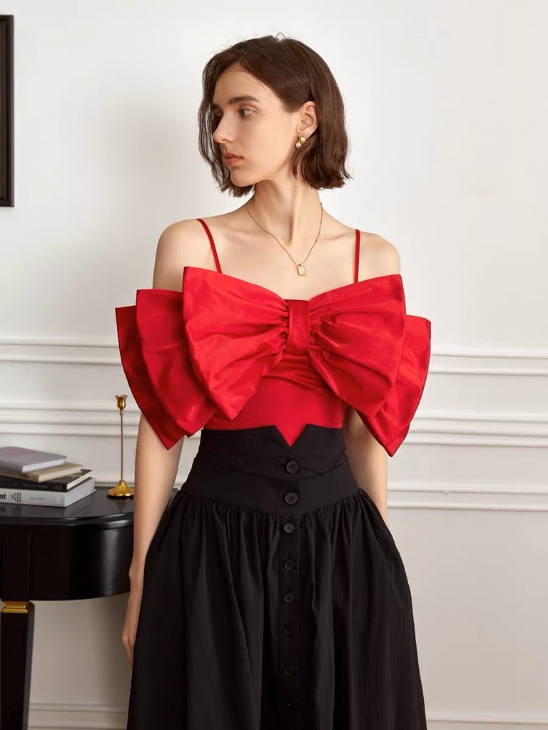 Oversized Triple Bow Cami Top in Red