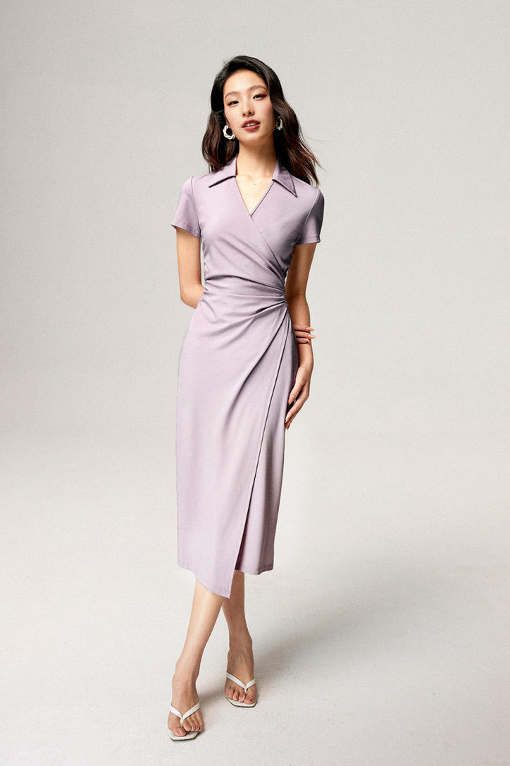 Collar Wrap Dress in Purple