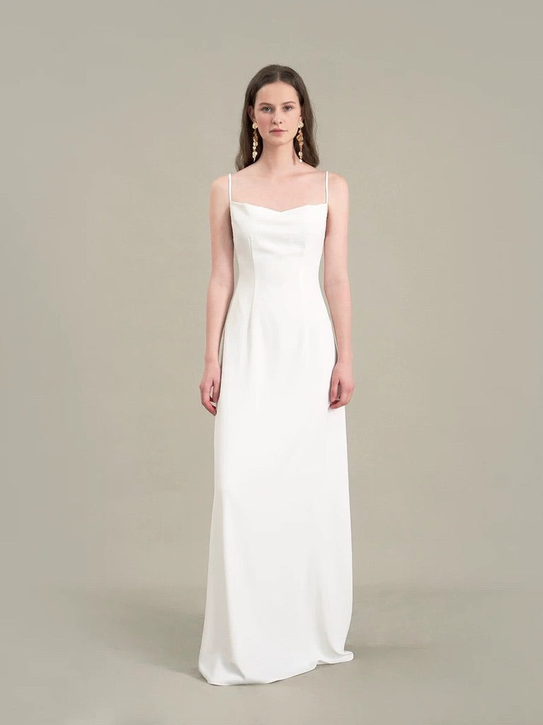 Classic Drape Neck Gown in White