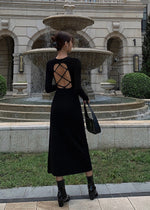 Load image into Gallery viewer, Criss Cross Back Slit Maxi Dress in Black
