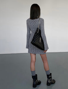 Melange Knitted Mini Dress in Grey
