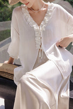 Load image into Gallery viewer, Tencel Blend Flute Blouse // Shorts in White
