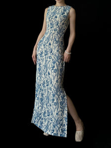 Floral Stretch Maxi Dress in Blue/White