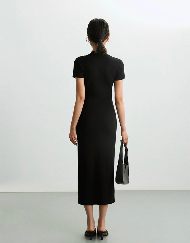 Cutout Slit Tee Stretch Dress in Black