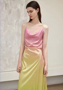 Ombre Drape Wrap Cami Dress in Pink/Yellow