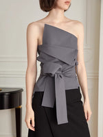 Load image into Gallery viewer, Asymmetric Wrap Tie Bustier Top in Grey

