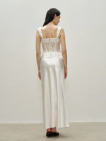 Load image into Gallery viewer, Lace Satin Bustier Top// Maxi Slip Skirt in White
