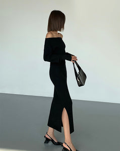 Knitted H-line Slit Skirt in Black